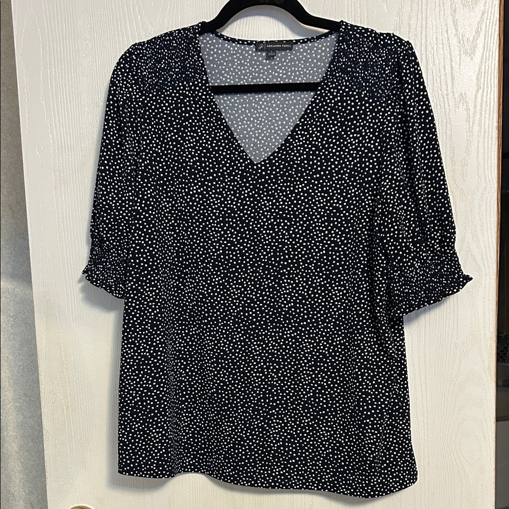 Adrianna Papell  Elegant Black and White Polka Dot Women's Top, Size L